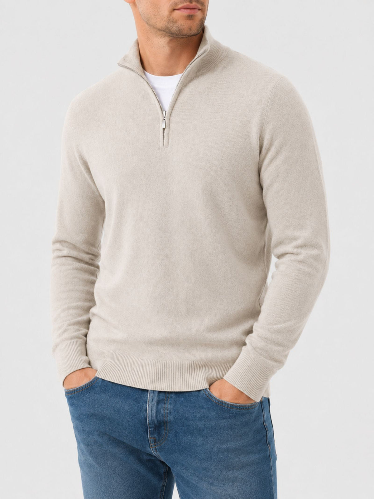 Herren warmer Pullover mit V Ausschnitt und Reißverschluss
