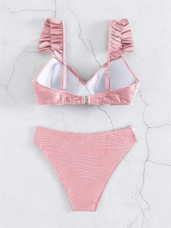 Einfarbiges Twist-Bikini-Set