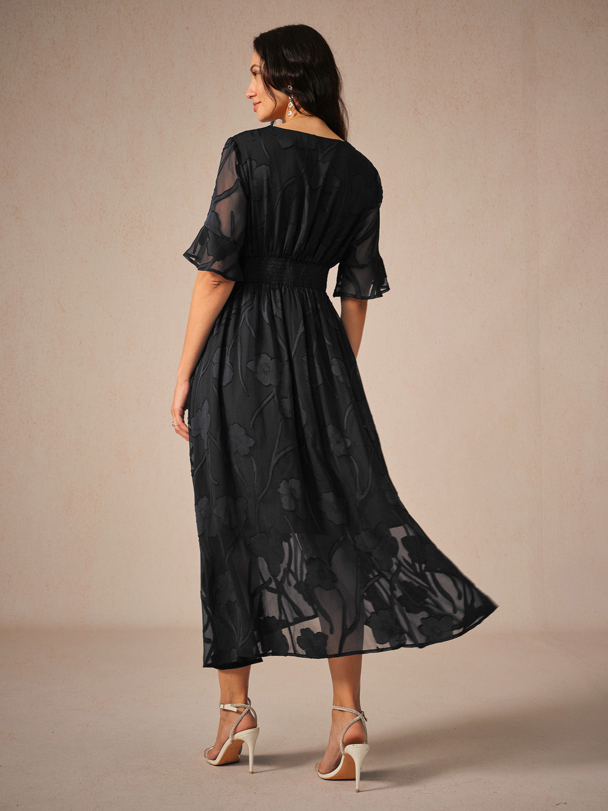 Aishana Damen kurzarm bedrucktes Midi Kleid