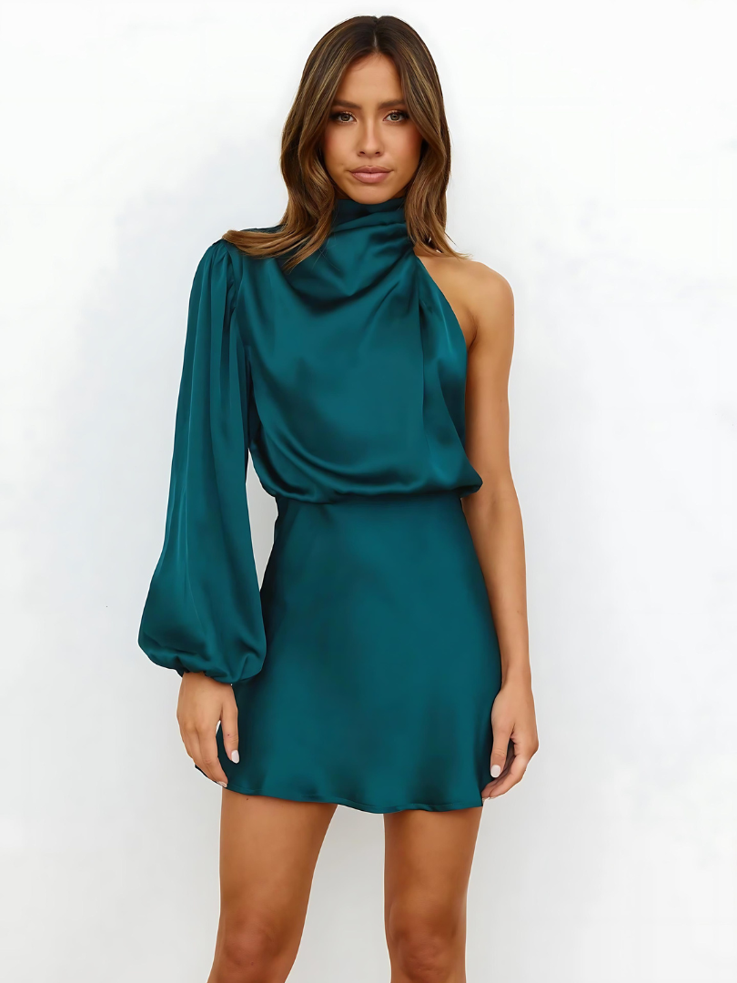 Eline Damen One Shoulder Satin Kleid