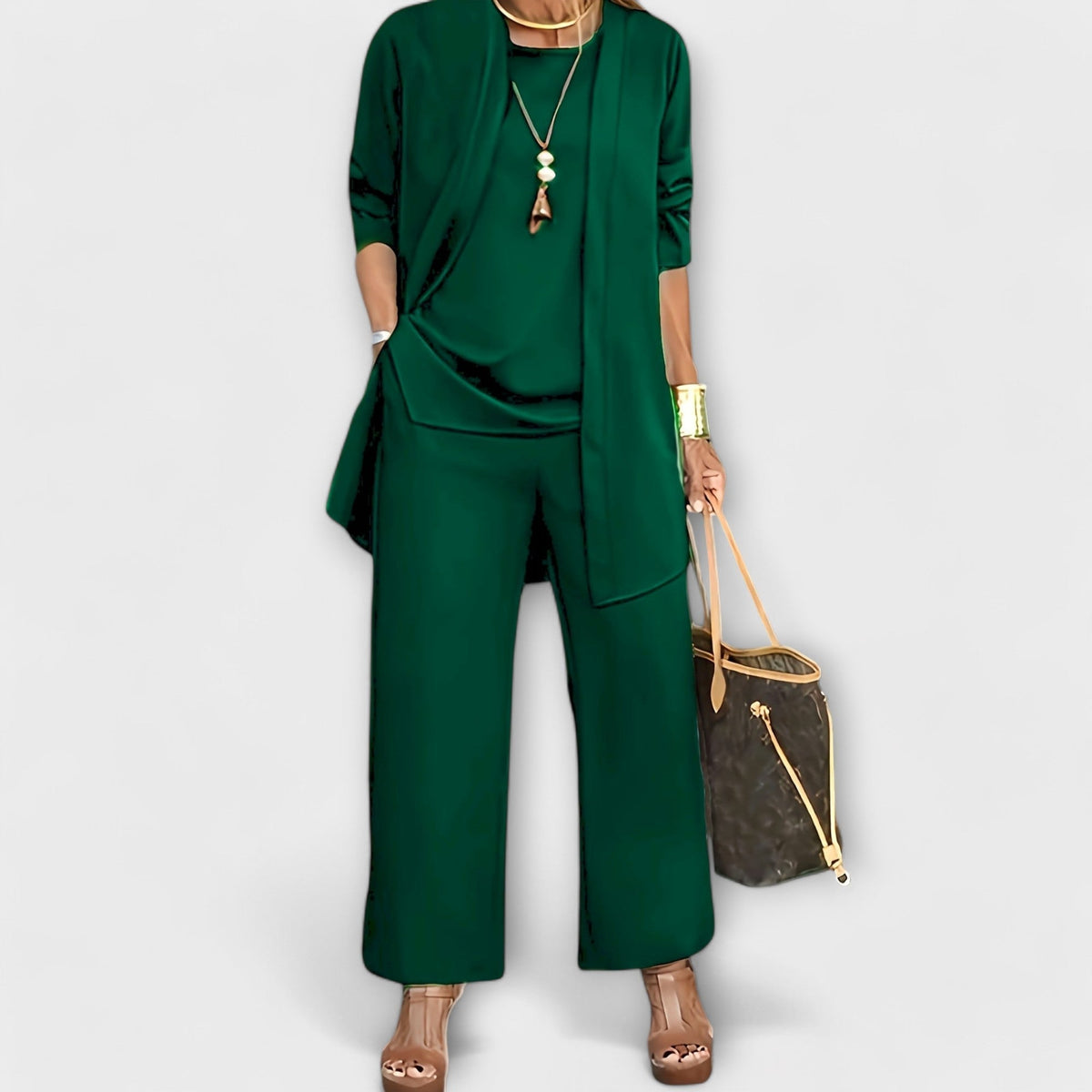 Damen dreiteiliges Set mit Weitbein Hose