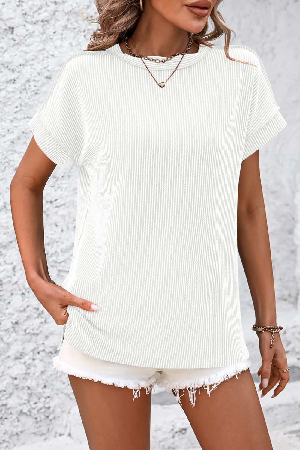 Cleo | Kurzarm-T-Shirt mit Streifen und Rundhalsausschnitt