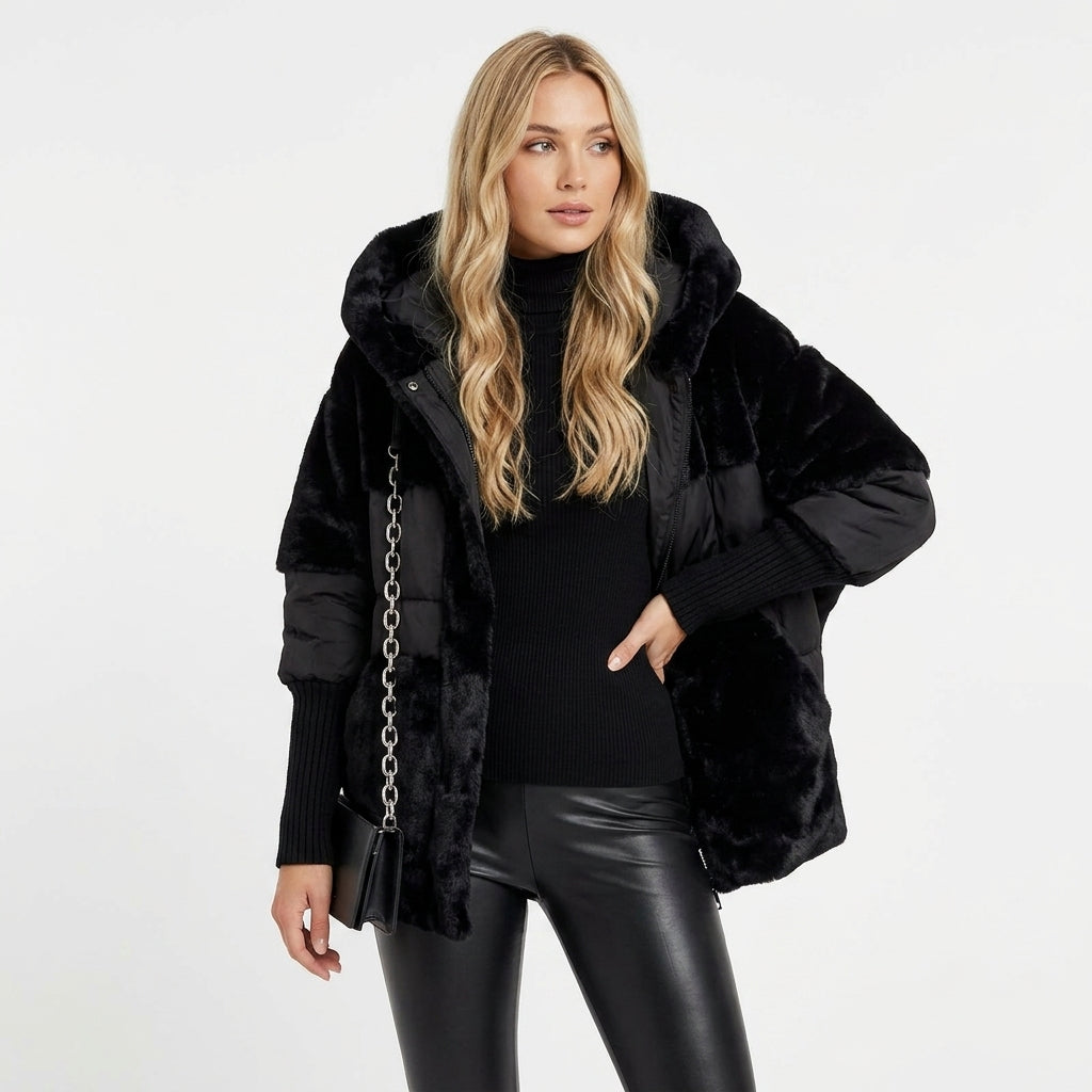 Damen Steppjacke mit Kapuze und Fleecebesatz