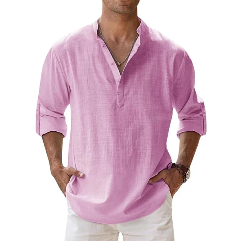 Herren Leinen Henley Shirt Relaxed Fit für den Sommer