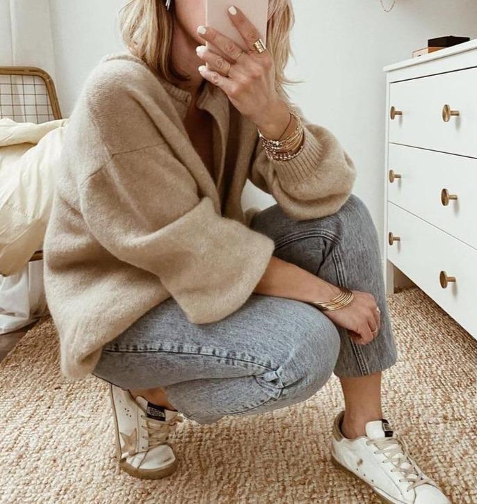 Damen Langarm Cardigan mit Knopfleiste