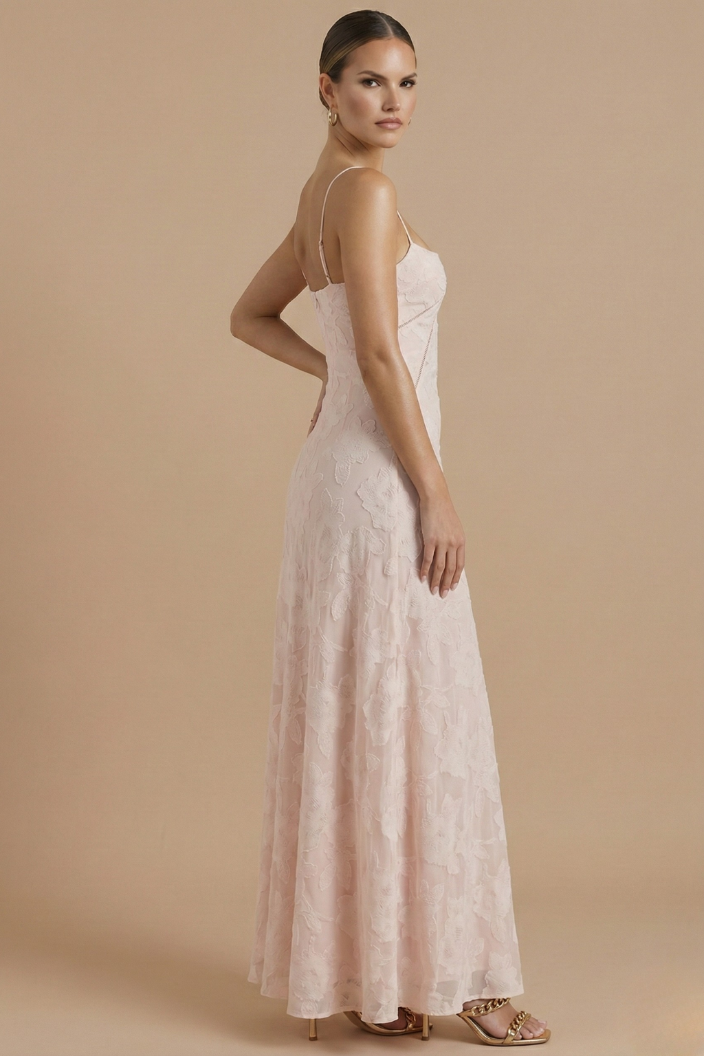 Damen Maxikleid mit Blumenmuster, Spaghettiträgern und taillierter Passform