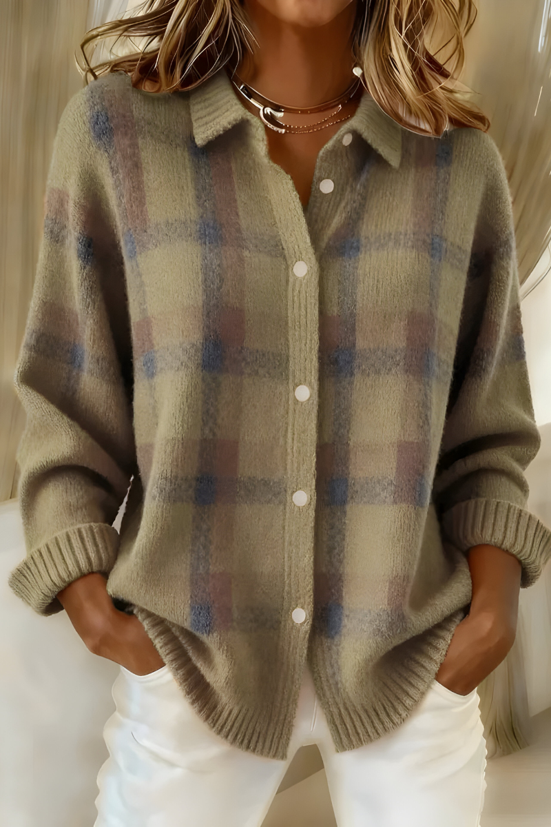 Damen Karo Strickjacke
