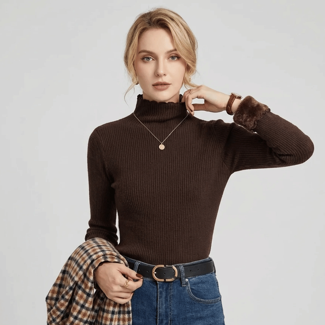 Damen Rollkragenpullover gerippt warm gefüttert