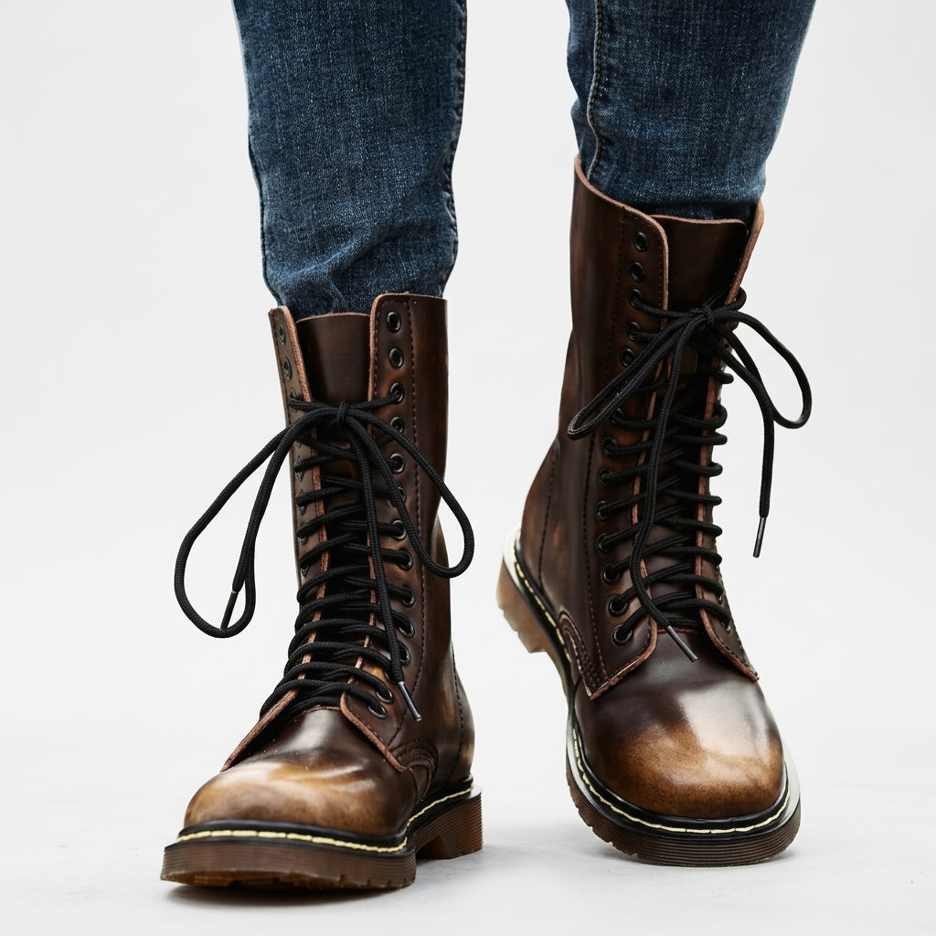 Herren Combat Boots aus Leder mit Profilsohle