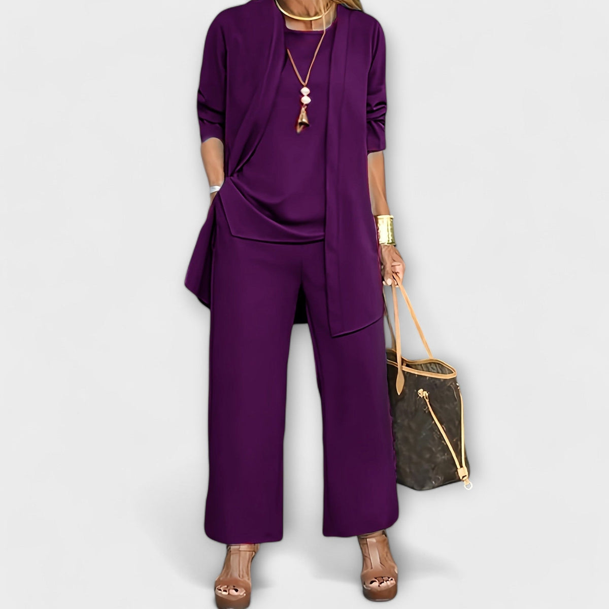 Damen dreiteiliges Set mit Weitbein Hose