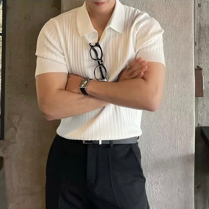 Herren Strickpoloshirt mit kurzen Ärmeln