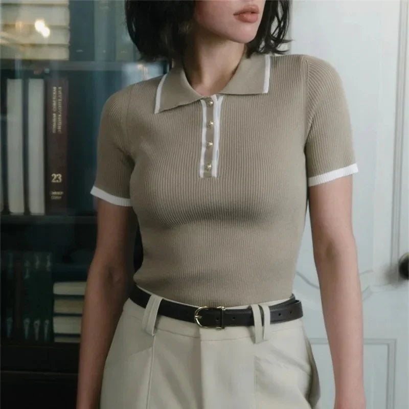 Eliana Damen Strickbluse mit Kragen