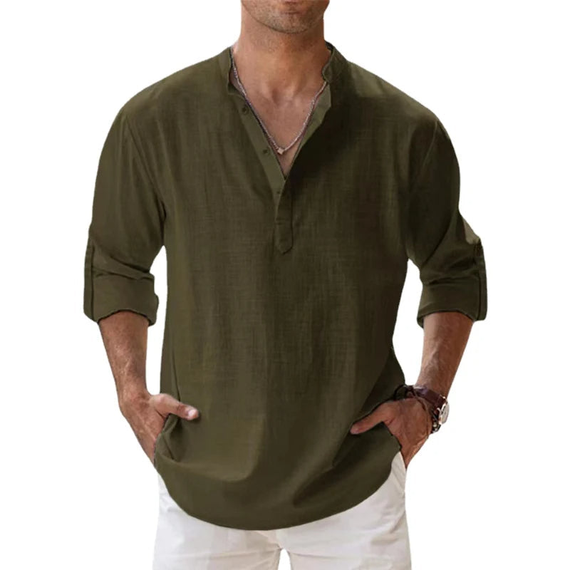 Herren Leinen Henley Shirt Relaxed Fit für den Sommer