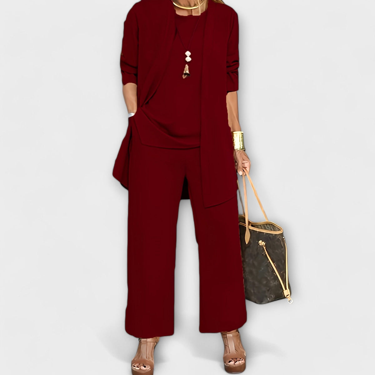 Damen dreiteiliges Set mit Weitbein Hose