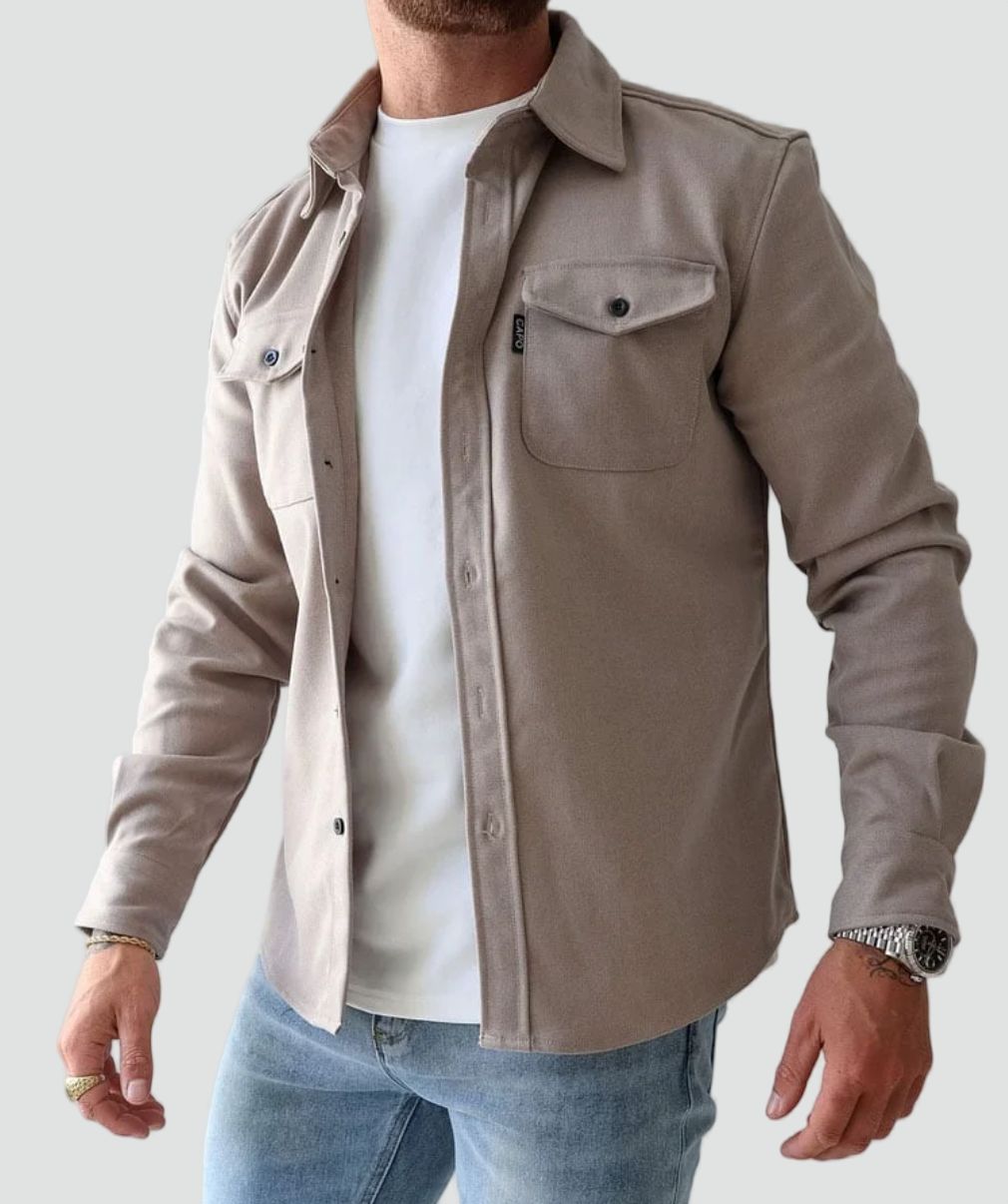 Herren Hemdjacke mit Knopfleiste Brusttaschen lässig