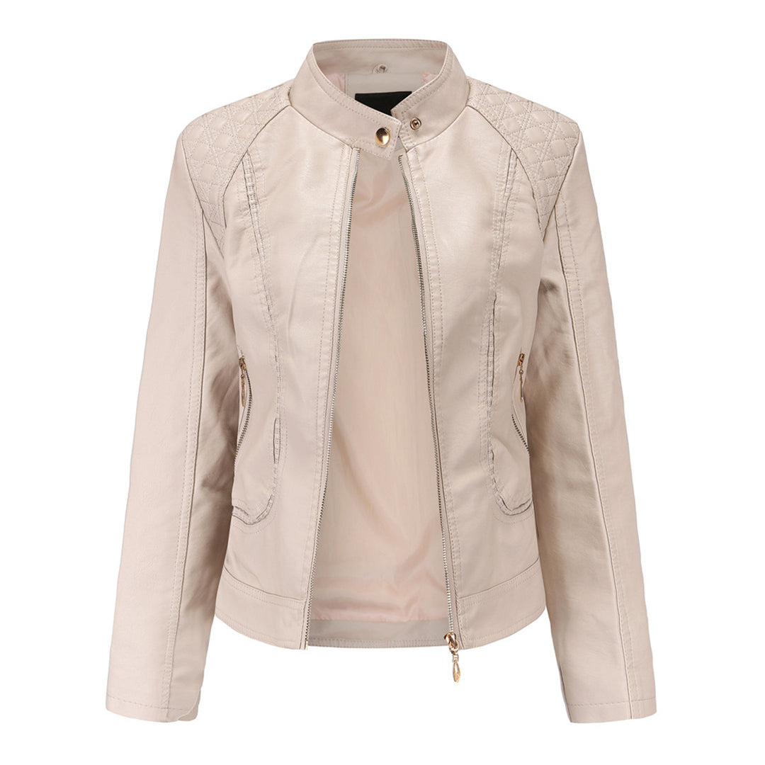 Damen Lederjacke mit Stehkragen und Reißverschluss