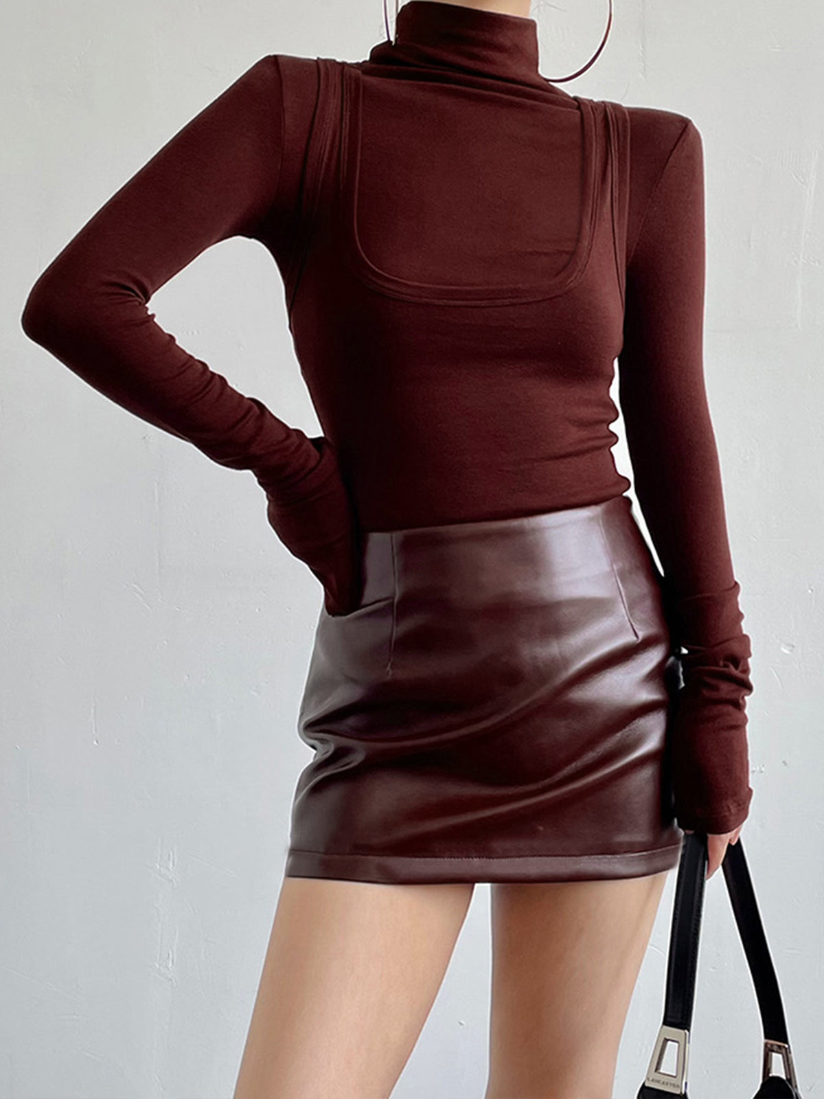 2-in-1-Jersey-Top mit Stehkragen