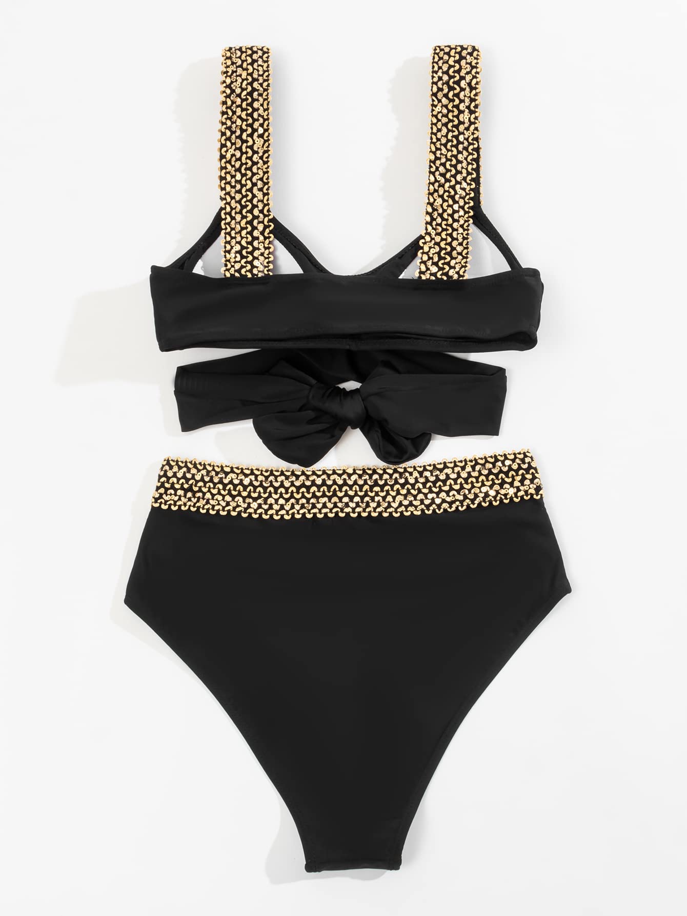 Hoch tailliertes Bikini mit goldenen Kreuz Trägern