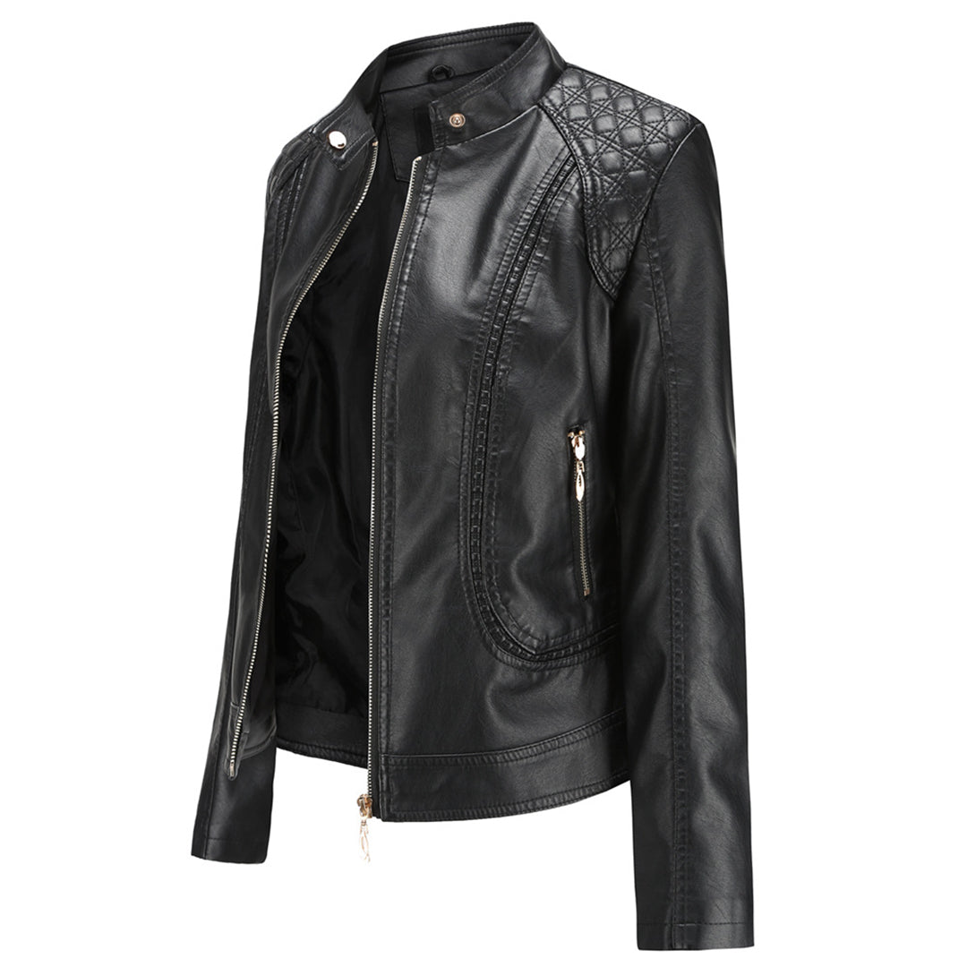 Damen Lederjacke mit Stehkragen und Reißverschluss