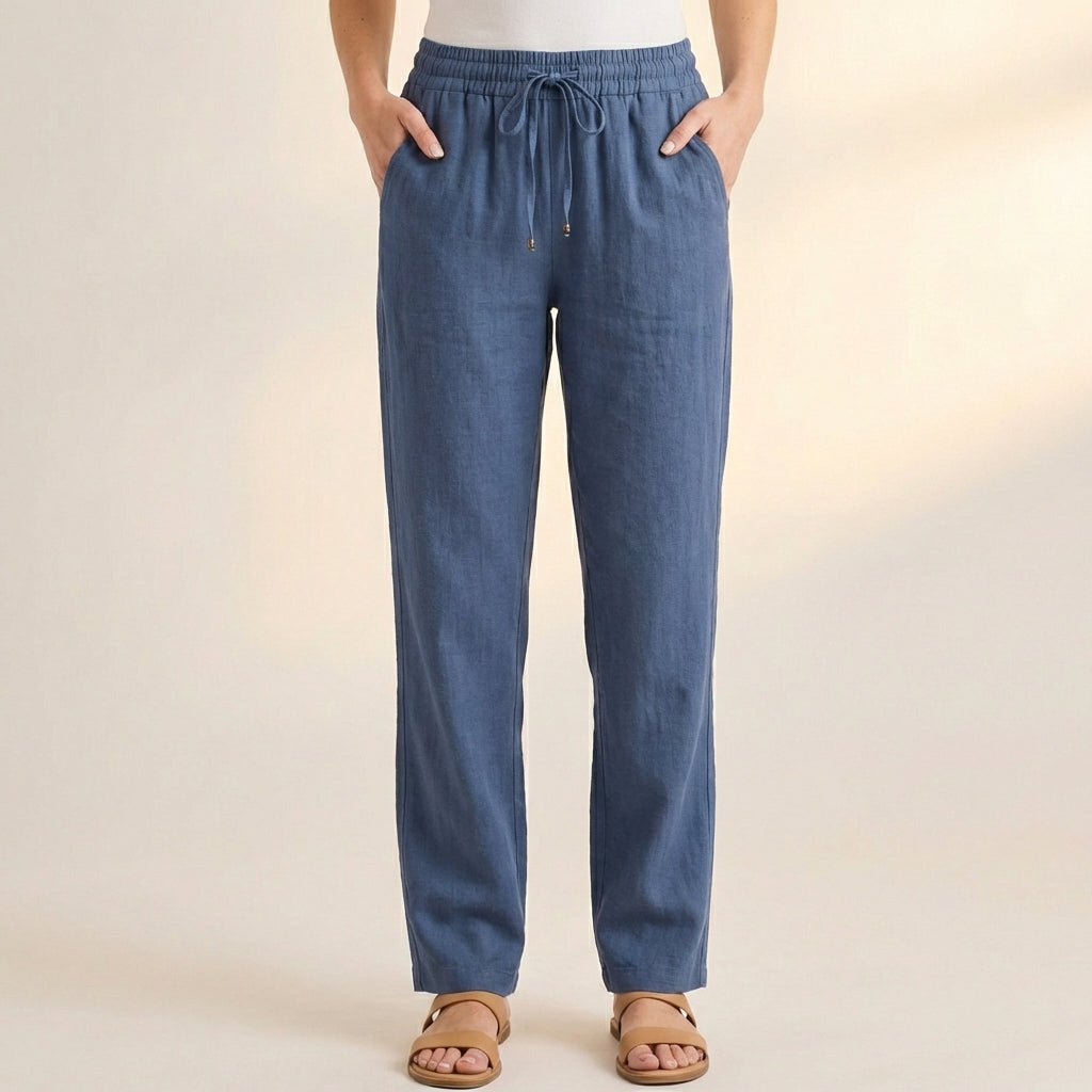 Lockere Damen Hose aus Leinen-Mix mit Kordelzug – Lang