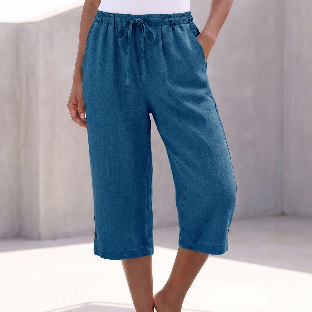 Relaxed-Fit Damen Hose aus Leinen mit Kordelzug und Taschen