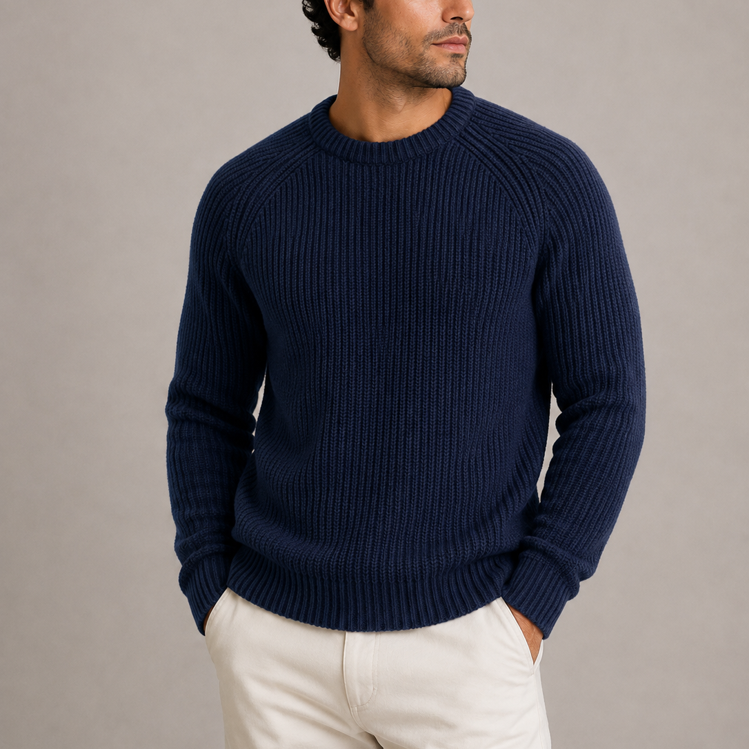 Herren Strickpullover mit Rundhals und Rippstrick