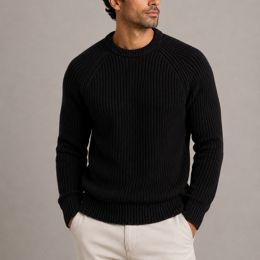 Herren Strickpullover mit Rundhals und Rippstrick