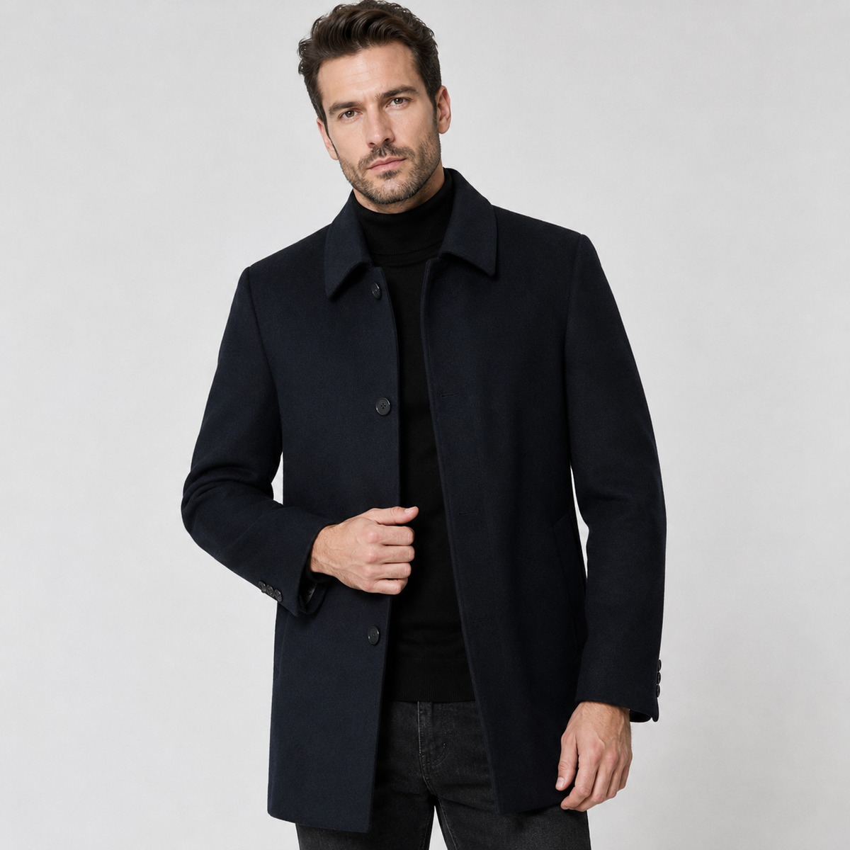 Herren klassischer langer Wollmantel für den Winter