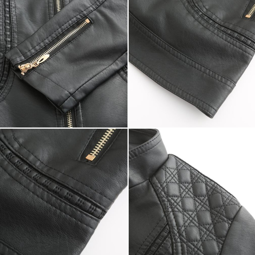 Damen Lederjacke mit Stehkragen und Reißverschluss