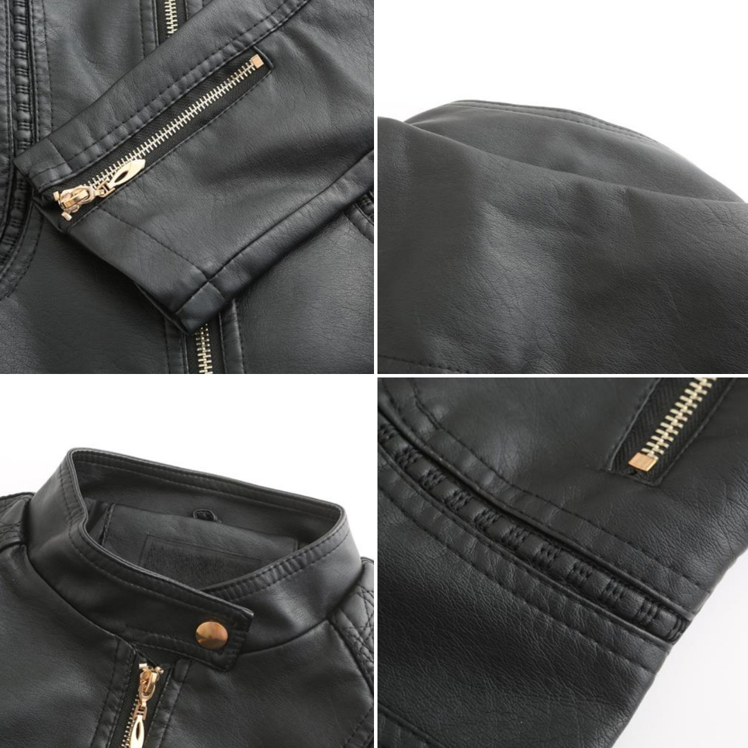 Damen Lederjacke mit Stehkragen und Reißverschluss