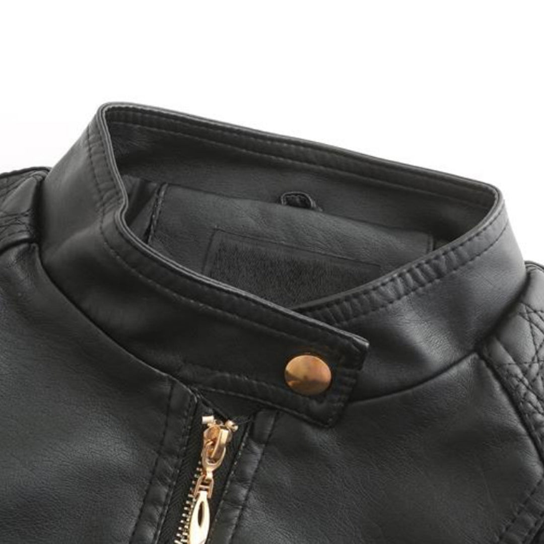 Damen Lederjacke mit Stehkragen und Reißverschluss