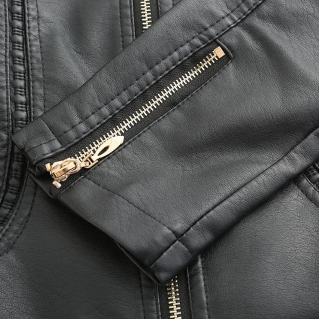 Damen Lederjacke mit Stehkragen und Reißverschluss