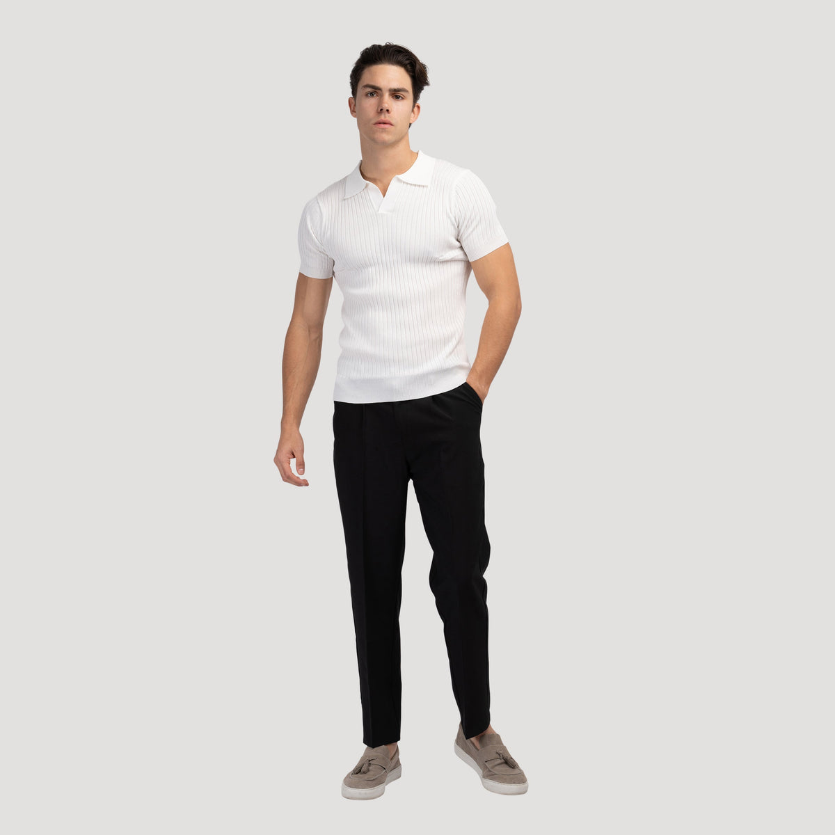 Herren Strickpoloshirt mit kurzen Ärmeln
