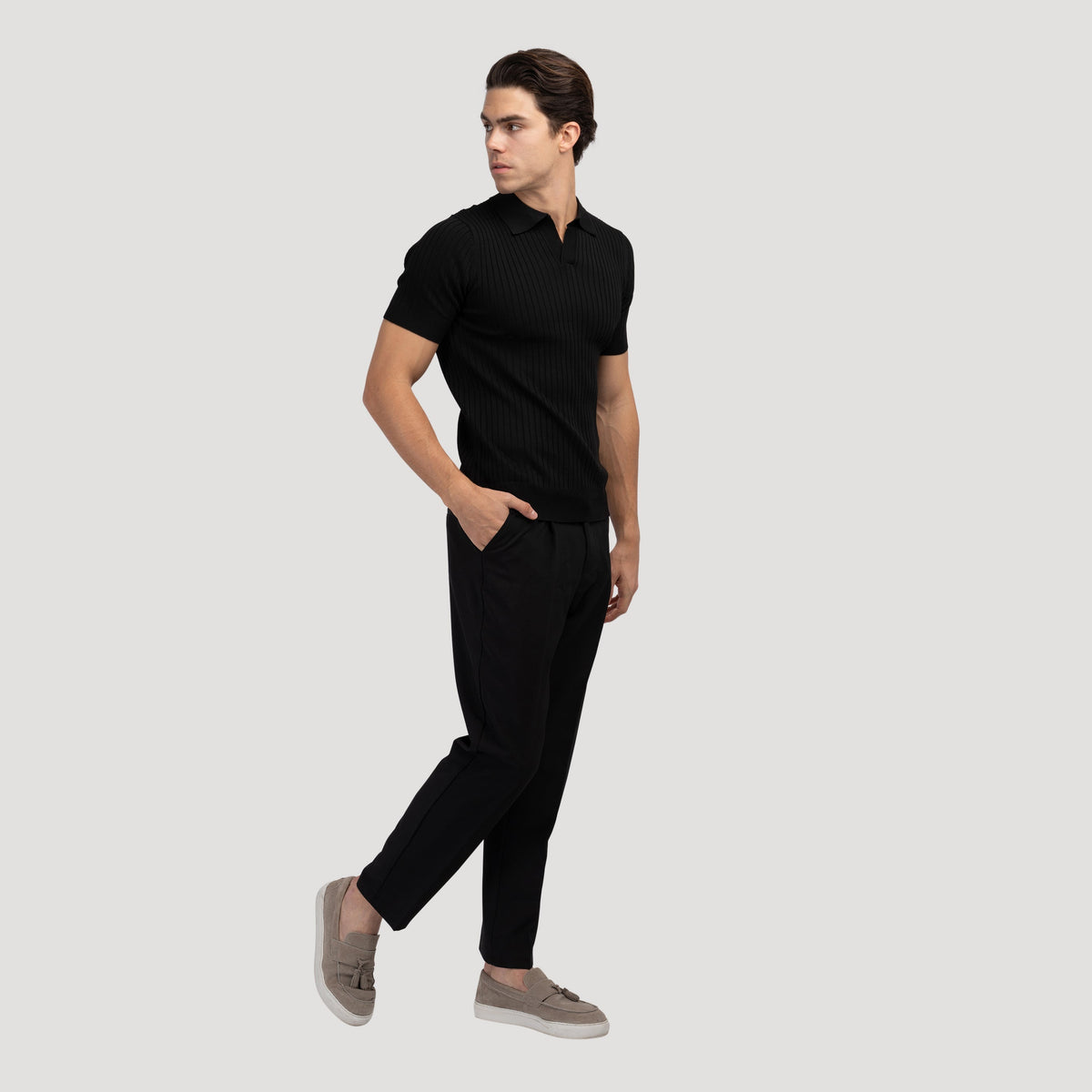Herren Strickpoloshirt mit kurzen Ärmeln