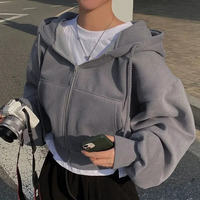 Damen Oversized Kapuzenjacke mit Reißverschluss