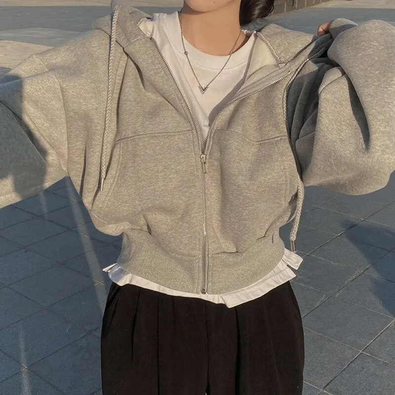 Damen Oversized Kapuzenjacke mit Reißverschluss