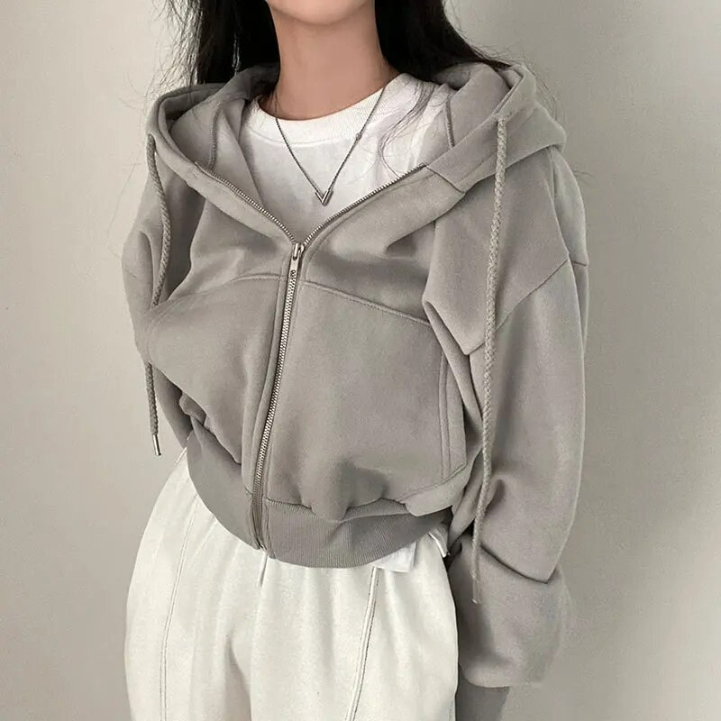 Damen Oversized Kapuzenjacke mit Reißverschluss
