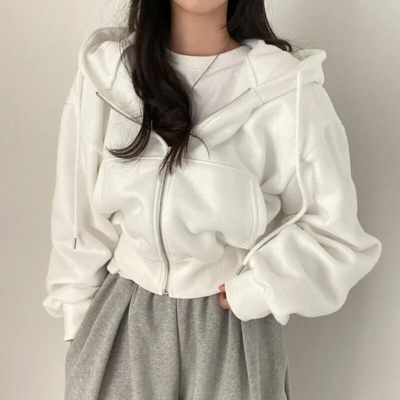 Damen Oversized Kapuzenjacke mit Reißverschluss