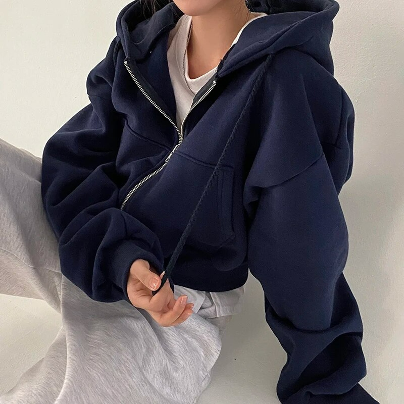 Damen Oversized Kapuzenjacke mit Reißverschluss