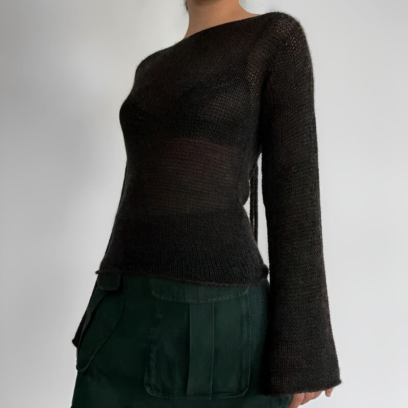 Rückenfrei Strickpullover mit Schlagärmeln