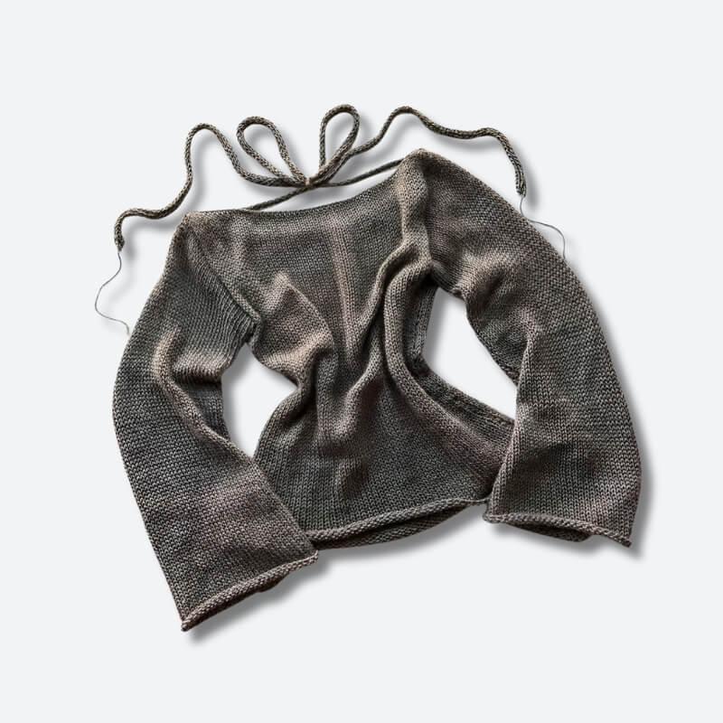 Rückenfrei Strickpullover mit Schlagärmeln