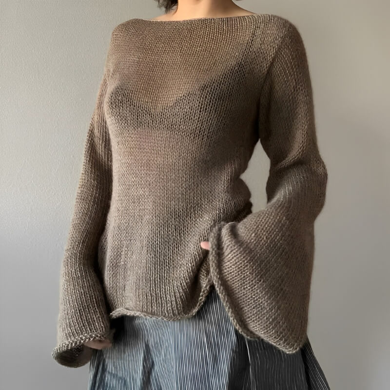 Rückenfrei Strickpullover mit Schlagärmeln