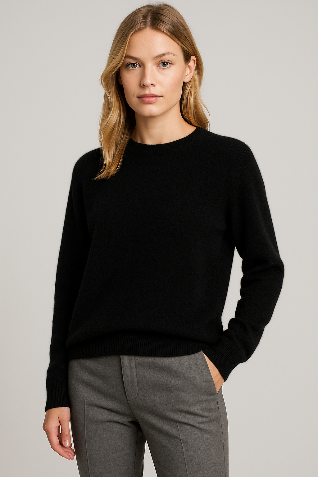 Damen Kaschmir Pullover mit Rundhalsausschnitt weich