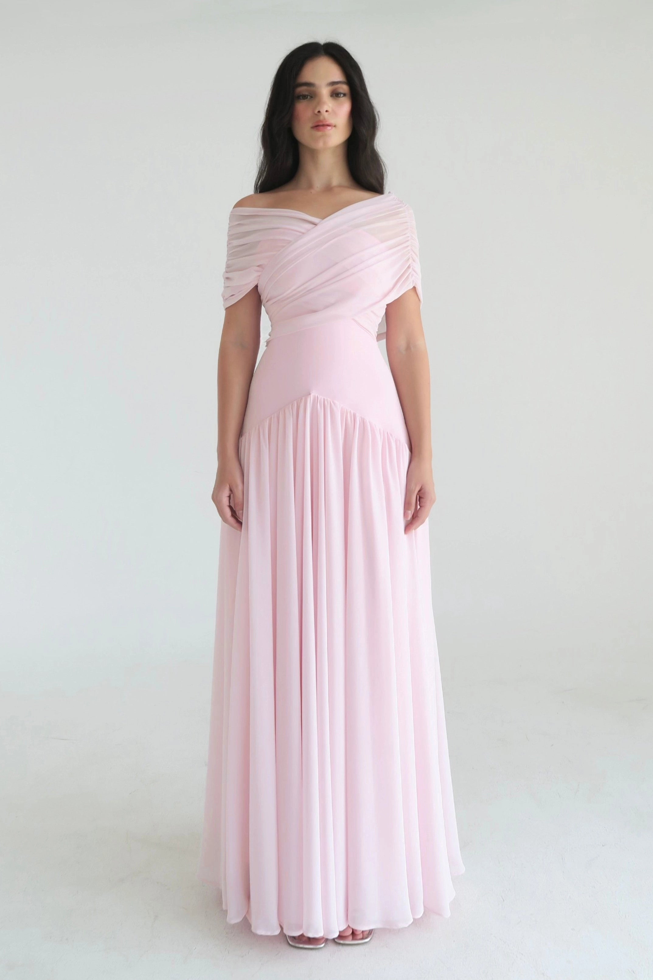 Damen Off-Shoulder Midikleid mit Raffung