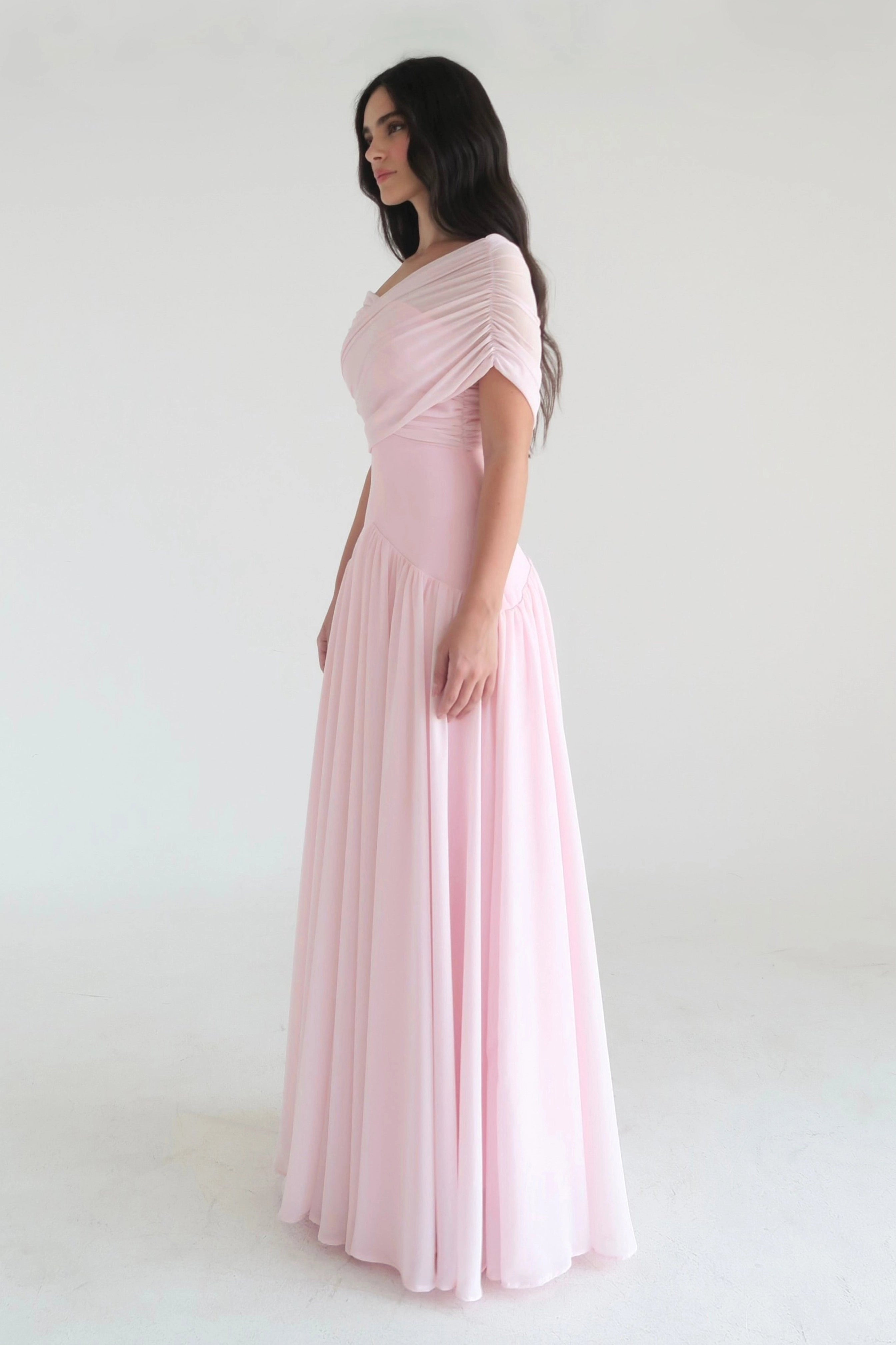 Damen Off-Shoulder Midikleid mit Raffung