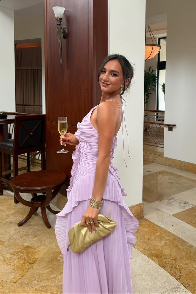 Eliza Damen plissiertes Rüschen-Maxikleid