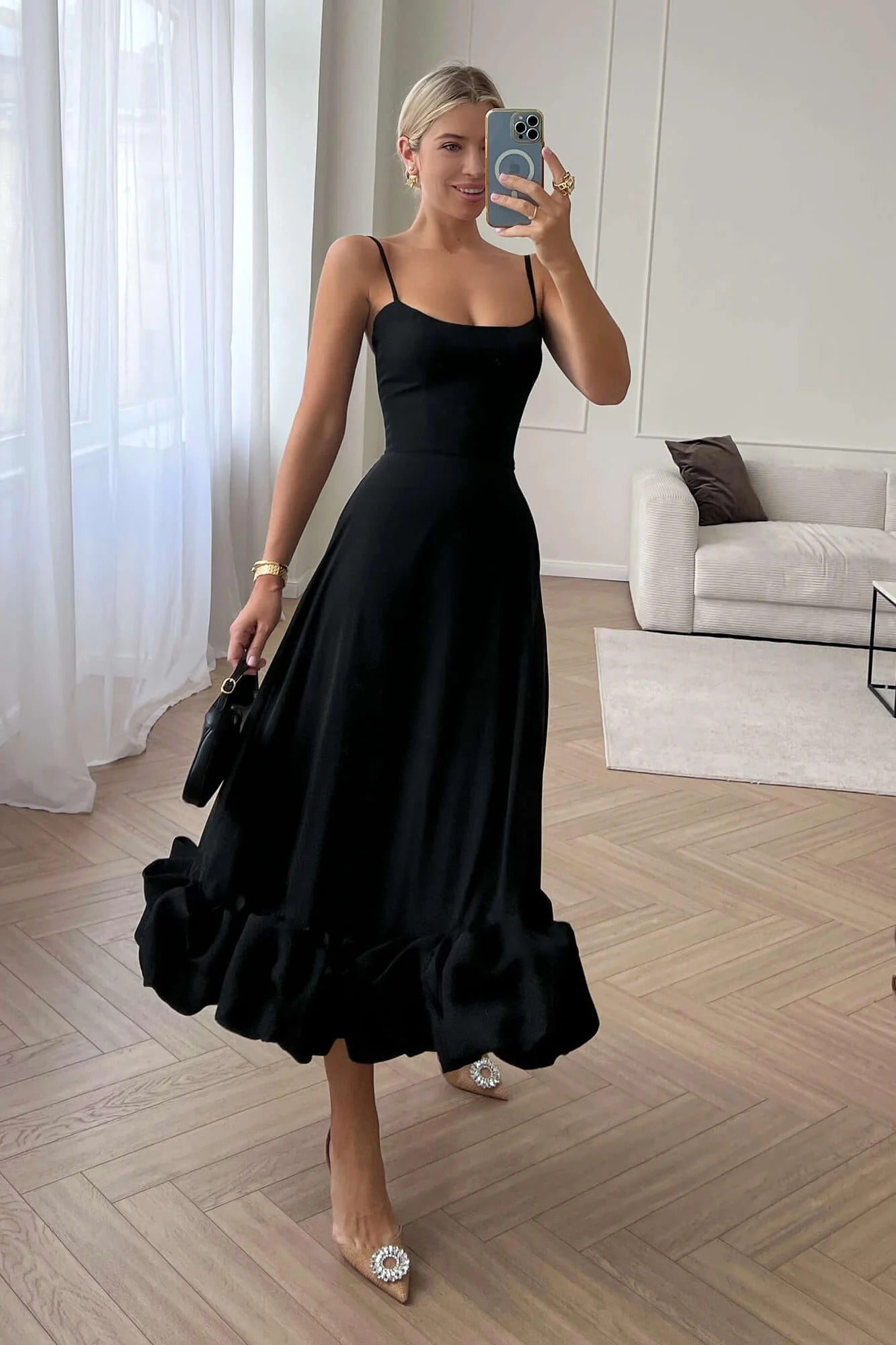 Heather ärmelloses ausgestelltes Midi-Ballkleid