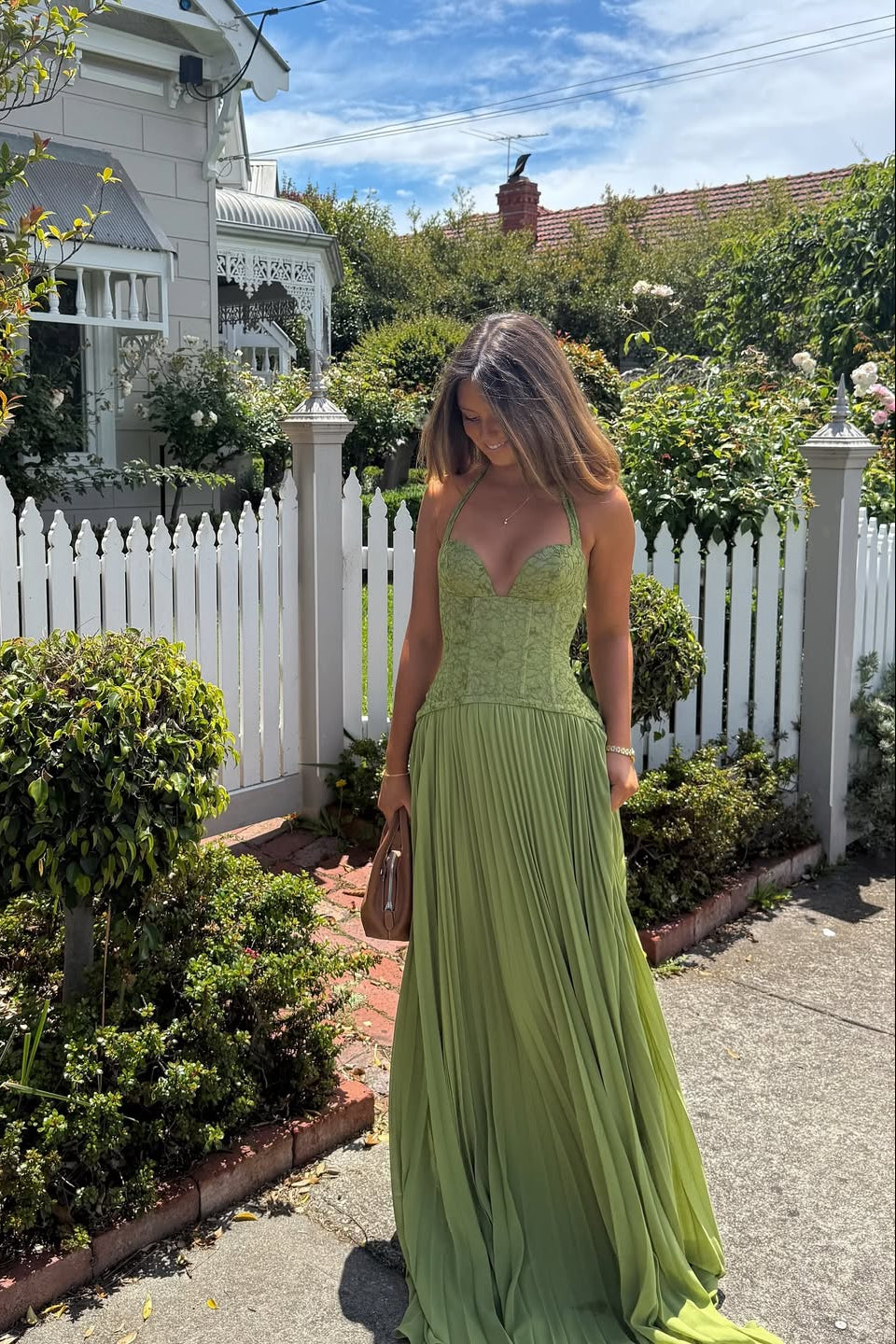 Kenley Damen plissiertes Korsett-Maxikleid