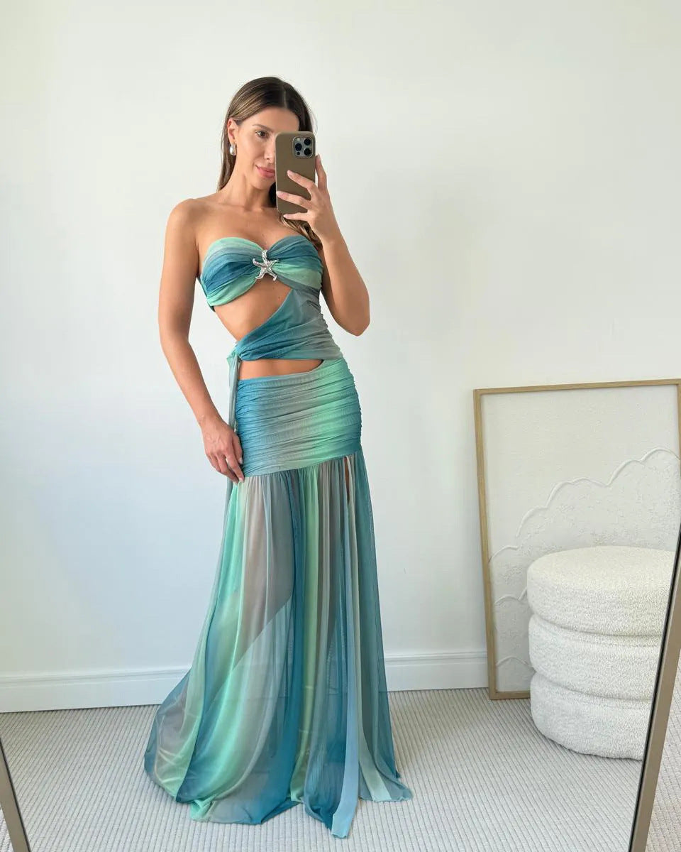 Wren Damen Strapless Maxikleid aus Mesh mit Cut-Out