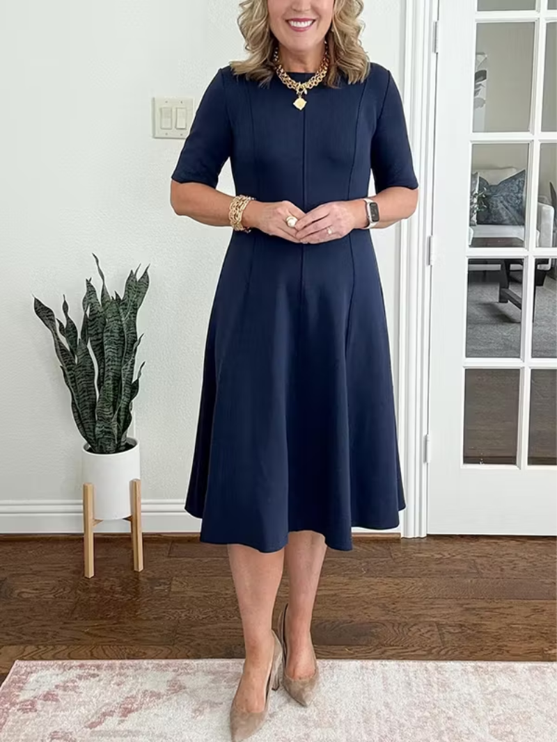 Damen Midi Kleid mit halben Ärmeln elegant und fließend